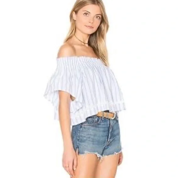 Blue & White Stripped Off the Shoulder Top - Picture 4 of 11
